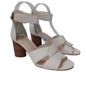 Vince Camuto Heels White Strappy Ankle Wrap Stacked Heel Sandals Womens 8.5 NEW